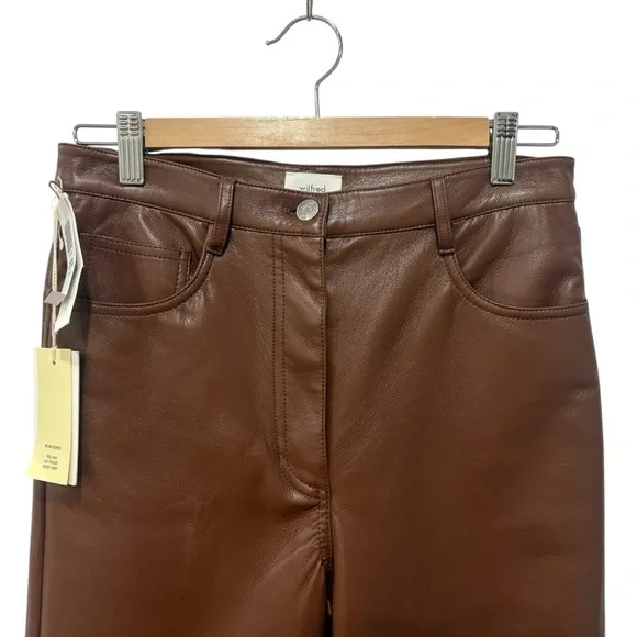 NWT Wilfred Pants Melina Crop Cognac Brown Faux Leather Sz. 8 - Picture 5 of 14